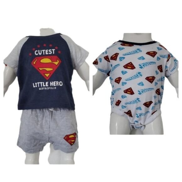 0-3 Months Baby SUPERMAN DC Comics Short Sleeve T Tee Shirt Shorts INFANT BOY - Picture 2 of 13